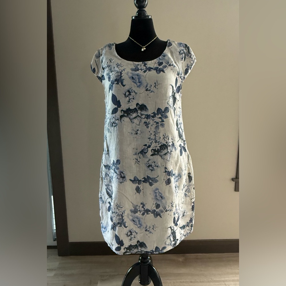 Linen Blues Floral Print Dress
